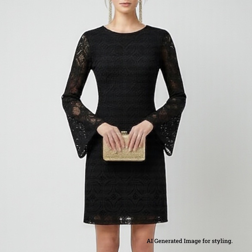 Nightcap Black Lace Mini Dress Womens Small Long Bell Sleeves Backless Sexy NWT